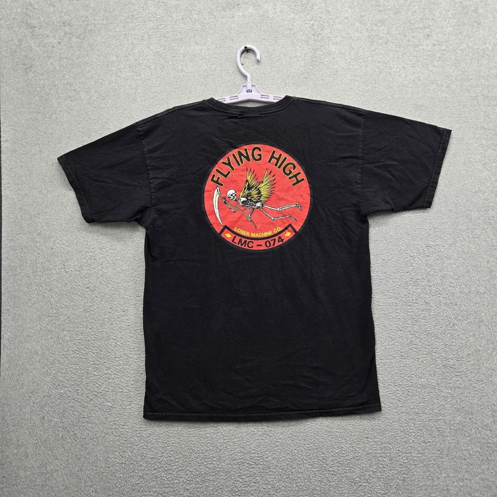 VINTAGE Loser Machine Men Shirt L Black Skeleton Reaper Y2K Skate Flying High